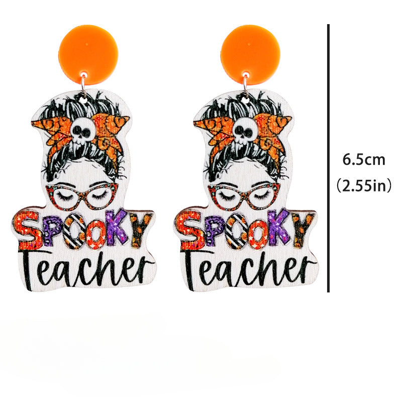 Wholesale 2pairs/pack Wooden Halloween Rainbow Pumpkin Earrings